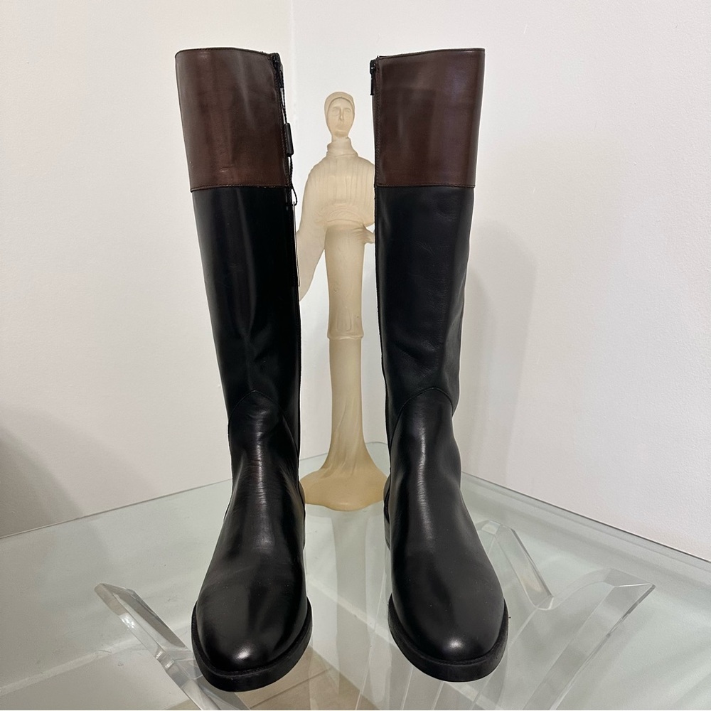 Emanuel’s Crasto Two Tone Black Brown High Shaft Leather Boots SZ 40 EU 9 US NWT